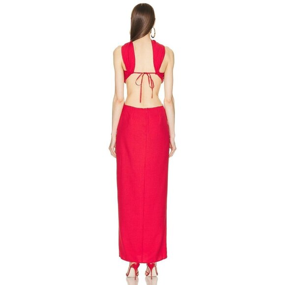 Cult Gaia Cody Gown in Amanita Luxe Twill In Red Large New Womens Maxi Dress - Picture 2 of 16